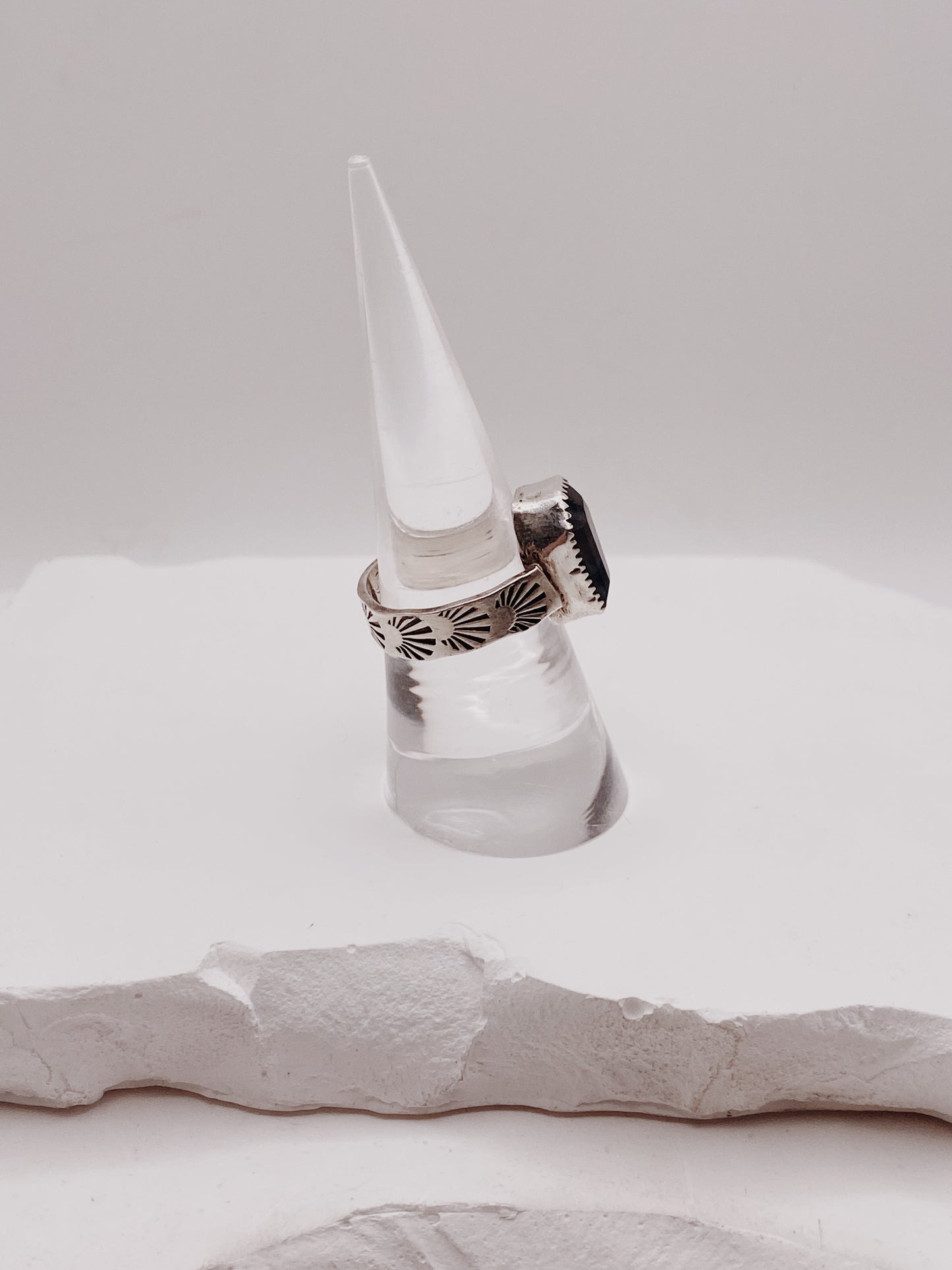 Moss Agate Coffin Ring