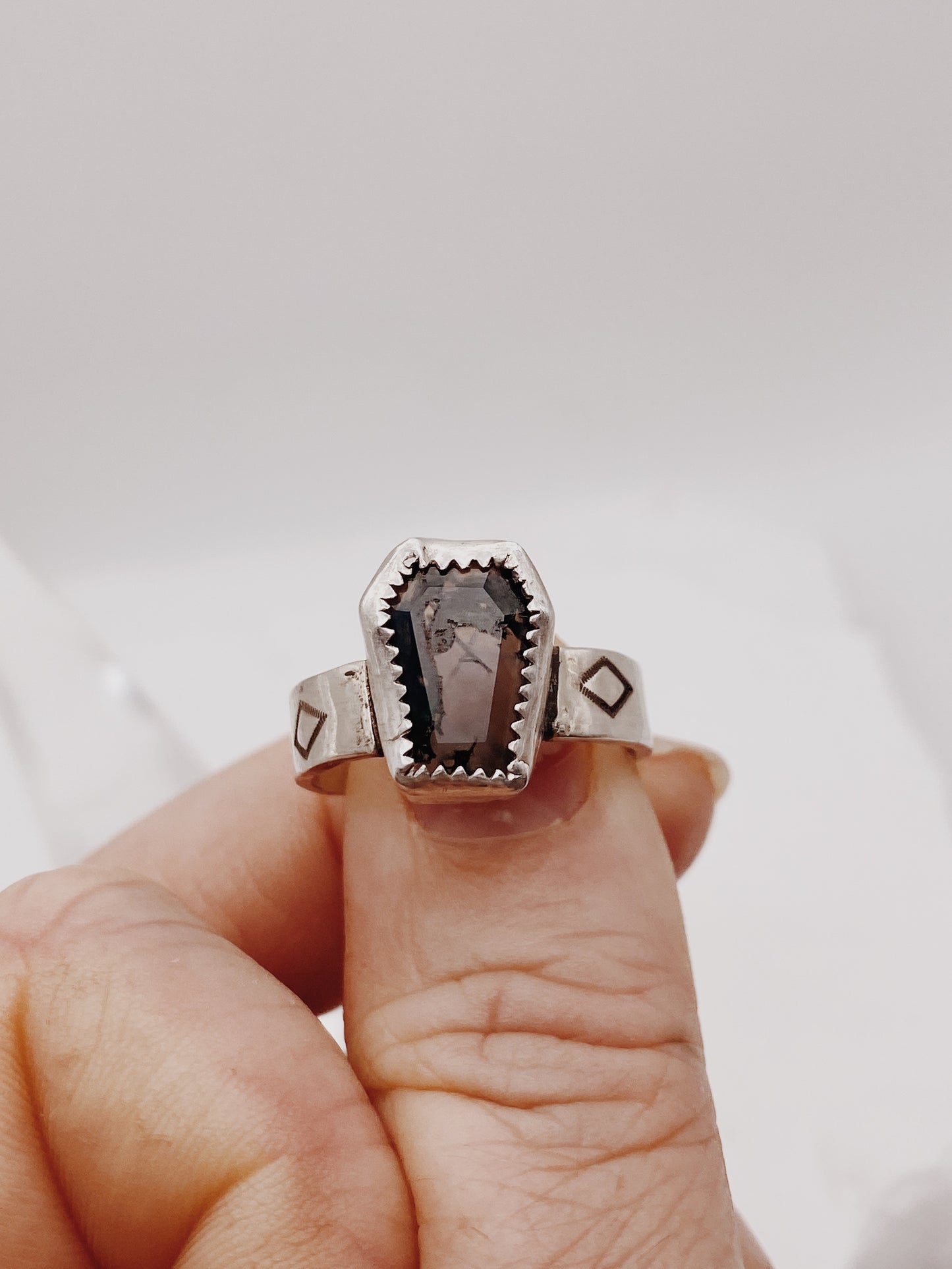 Moss Agate Coffin Ring