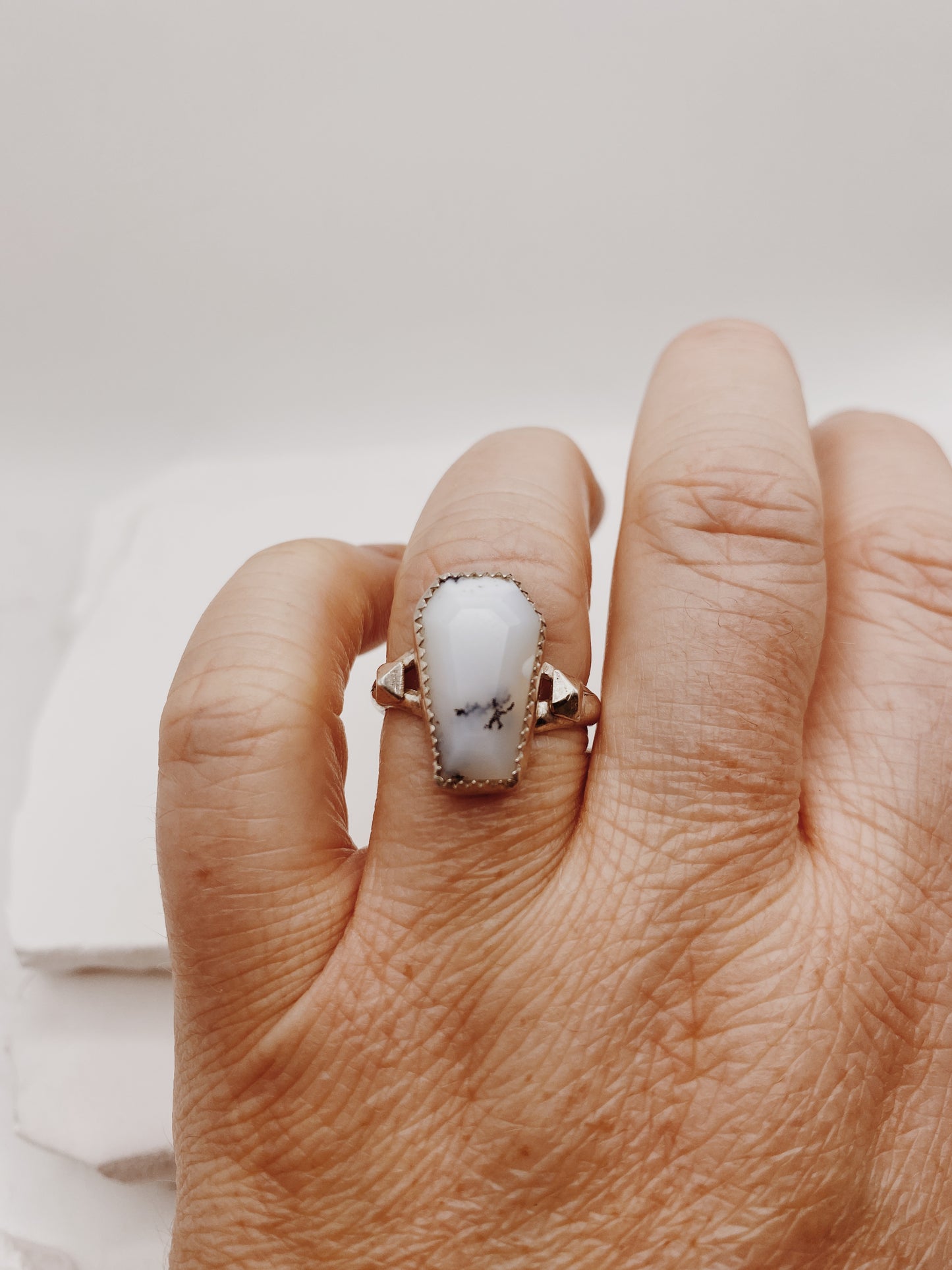 Dendritic Opal Solitaire with Studs