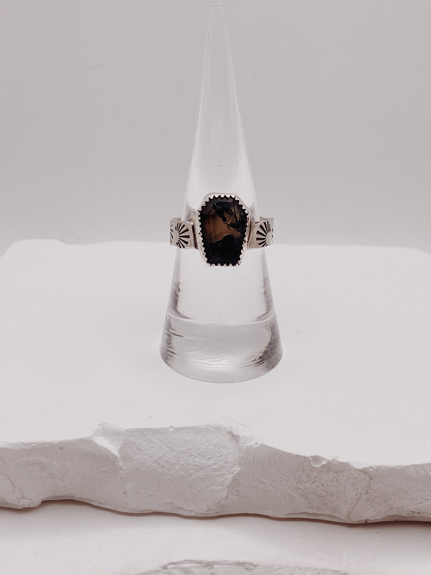 Moss Agate Coffin Ring