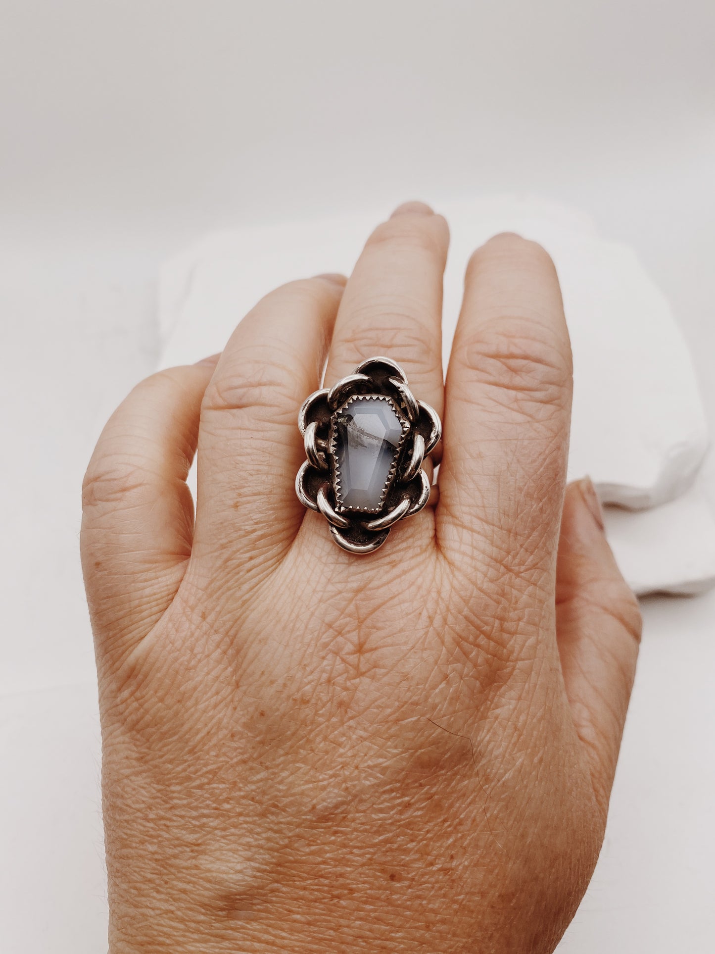 Dendritic Opal Coffin Curb Chain Ring