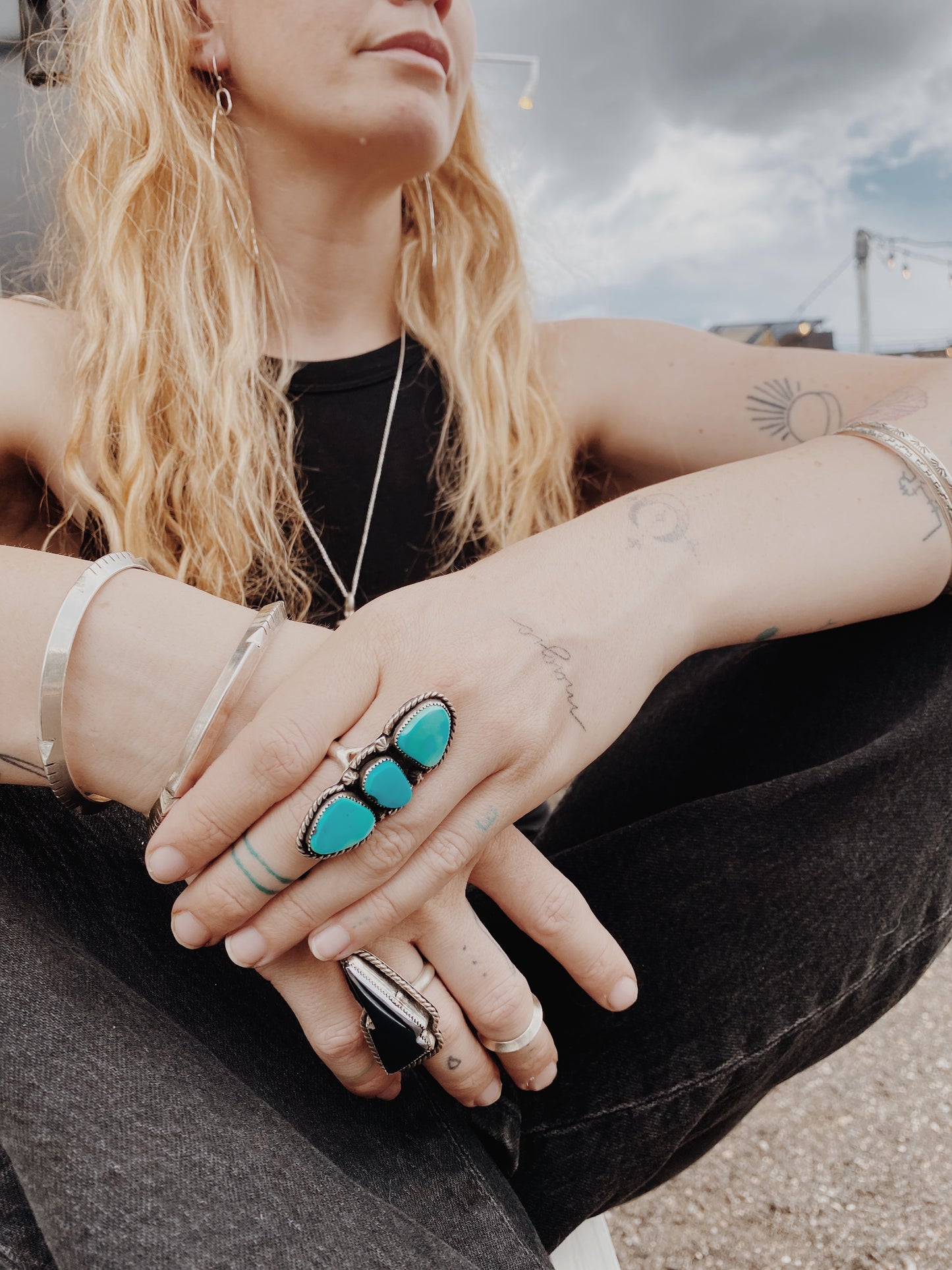 Blue Gem Triplet Statement Ring