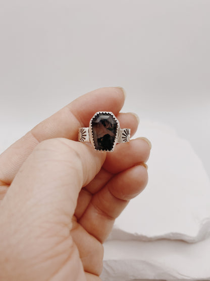 Moss Agate Coffin Ring