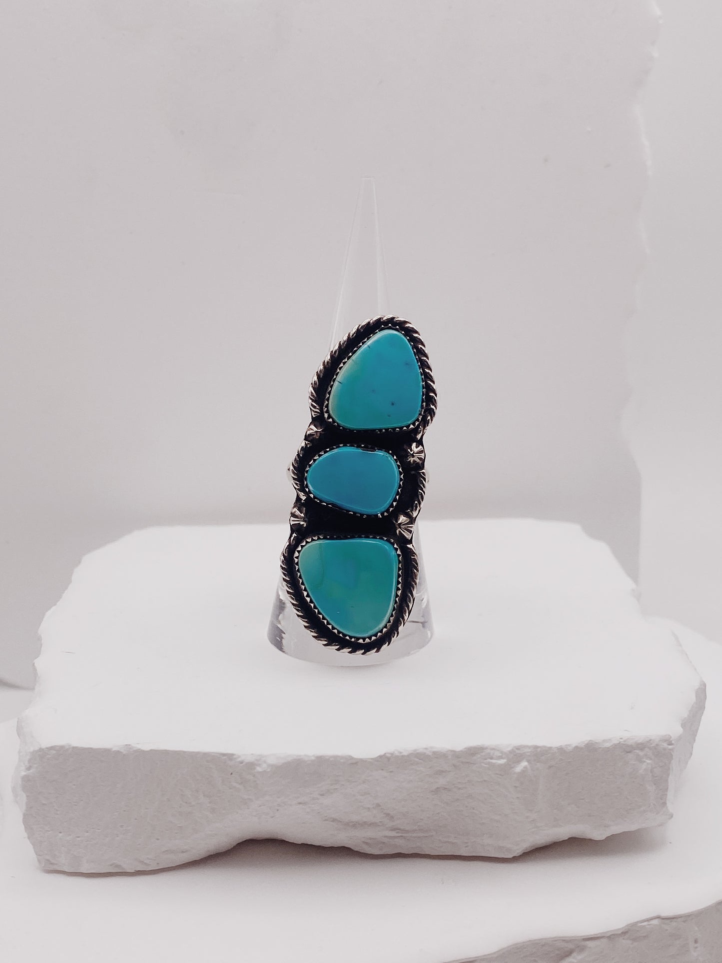 Blue Gem Triplet Statement Ring