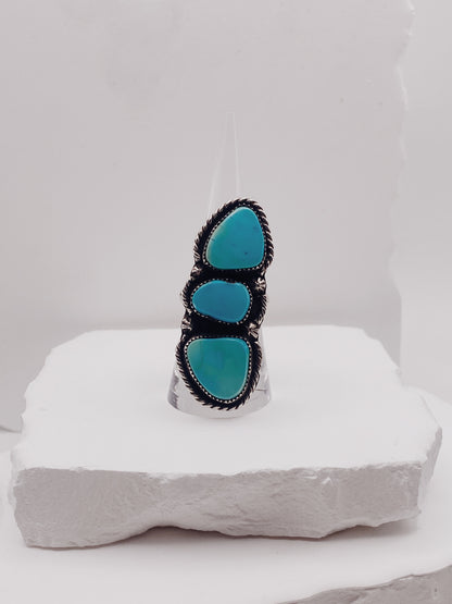Blue Gem Triplet Statement Ring