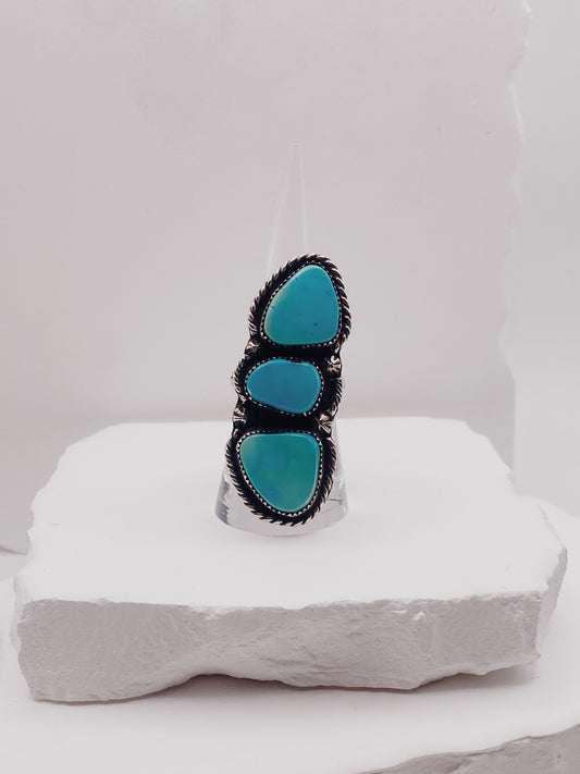 Blue Gem Triplet Statement Ring