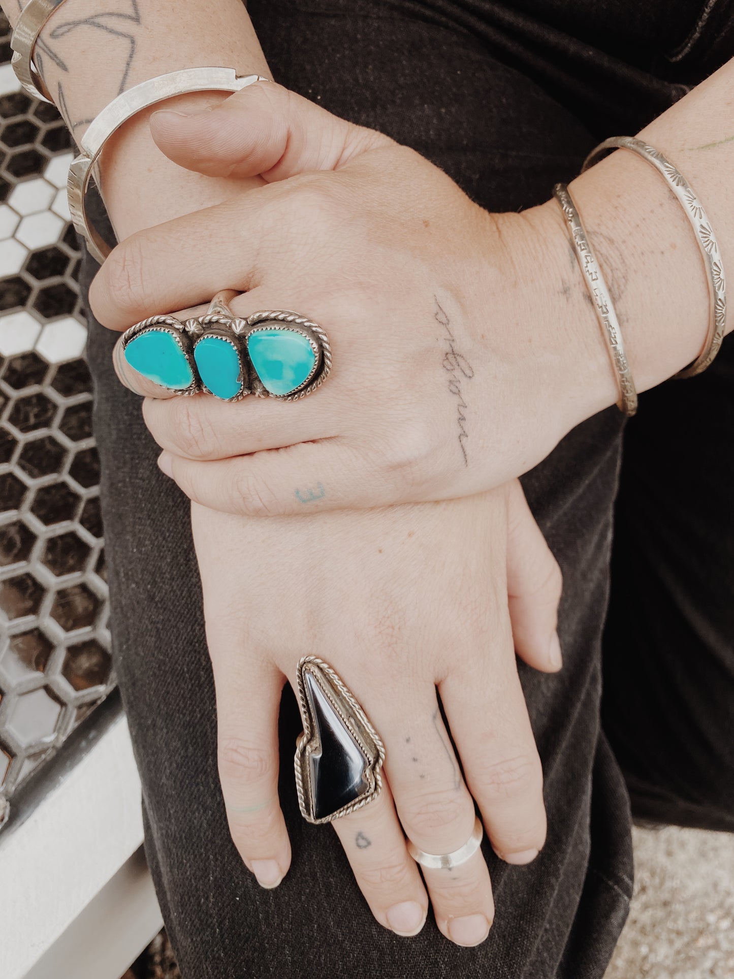 Blue Gem Triplet Statement Ring