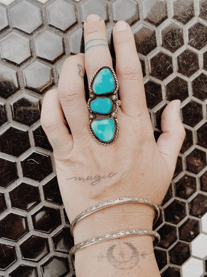 Blue Gem Triplet Statement Ring