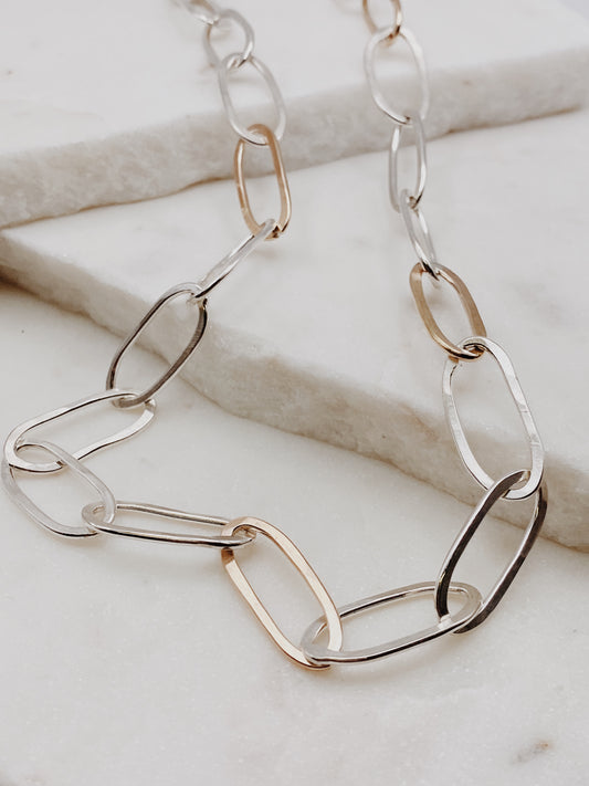 Hammered Paperclip Chain Necklace